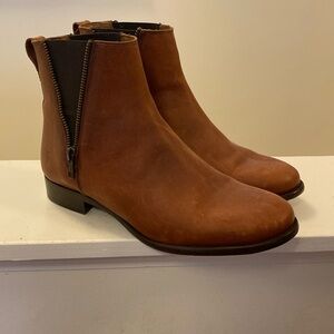 Frye Carly Zip Chelsea Booties in cognac